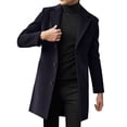 thumbnail image 1 of Men's Mid-Length Wool Trench Coat, Trendy Business Single-Breasted Outerwear, Navy Blue, M, 1 of 6