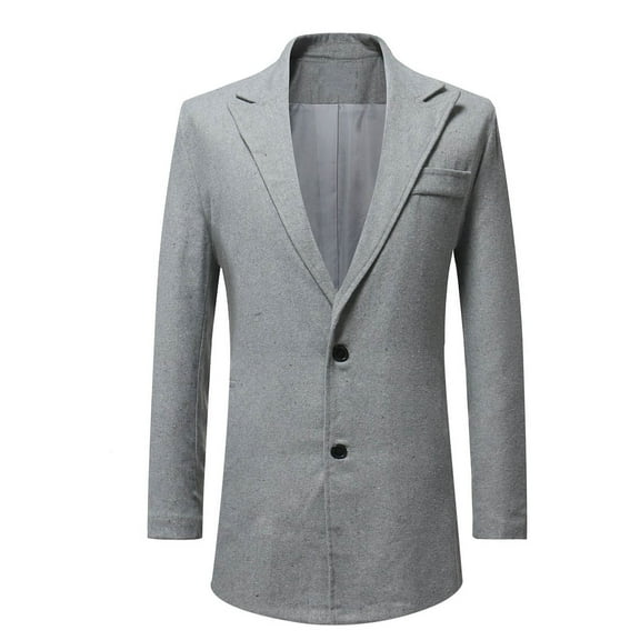 Men's Mid Long Blazer Trench Coat Lapel Two-button Business Casual Single Breasted Long Sleeve Suit Jacket Coats