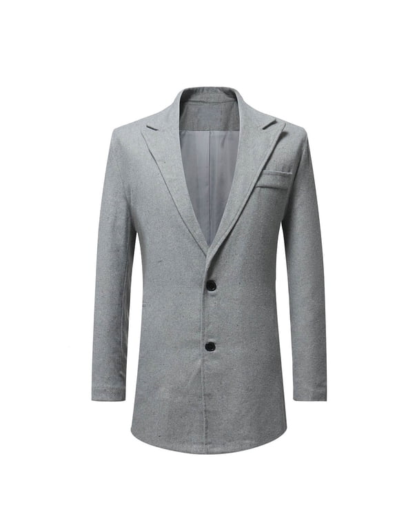 Men's Mid Long Blazer Trench Coat Lapel Two-button Business Casual Single Breasted Long Sleeve Suit Jacket Coats