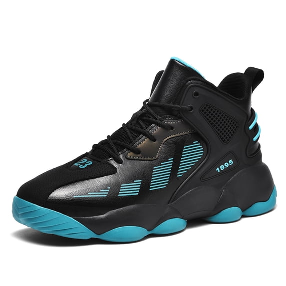 Men's Mid Top Basketball Court Athletic Sneakers, Mixed Material Upper Lace‑Up Closure Round Toe Non‑Slip Rubber Outsole Supportive Footwear For Sports Training And Daily Wear