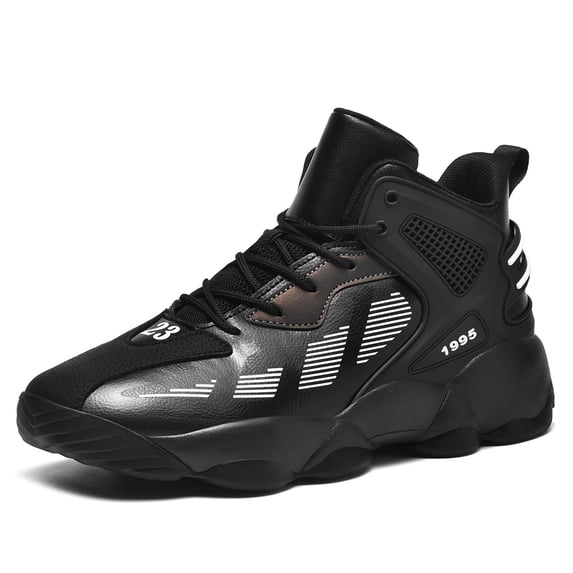 Men's Mid Top Basketball Court Athletic Sneakers, Mixed Material Upper Lace‑Up Closure Round Toe Non‑Slip Rubber Outsole Supportive Footwear For Sports Training And Daily Wear