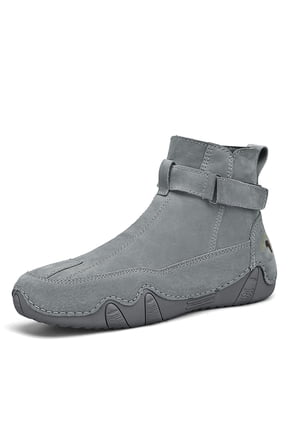 Men's Mid‑Top Casual Ankle Boots, Hook‑and‑Loop Strap And Side Zipper Closure Soft Textured Upper Split Toe Design Flexible Contoured Outsole For Daily Casual Wear
