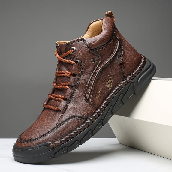 Men's Mid-Top Casual Hiking Shoes Breathable Lace-Up Walking Sneakers Non-Slip Outdoor Trekking Footwear for Spring Summer and Fall