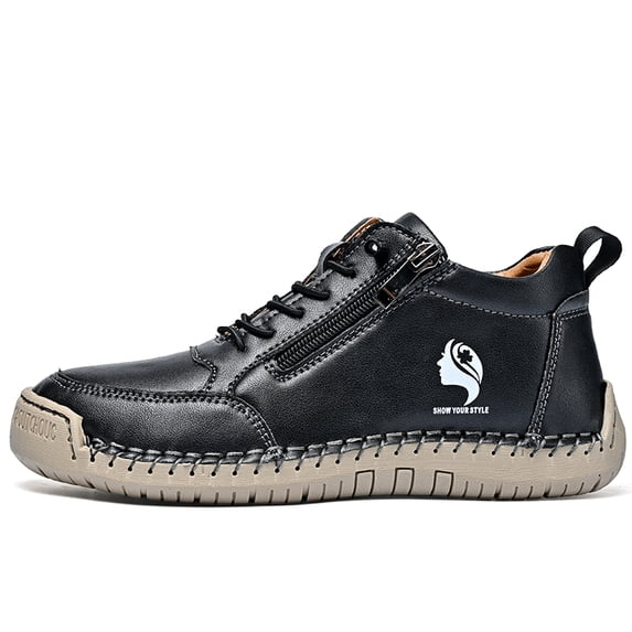 Men's Mid‑Top Casual Walking Shoes, Round Toe Synthetic Upper With Lace ...