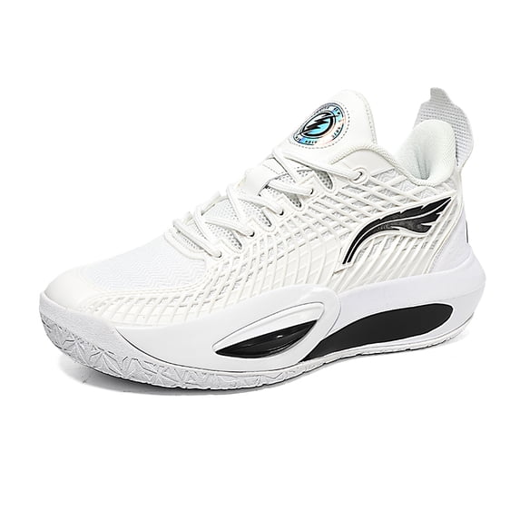 Men's Mid-Top Lace-Up Basketball Sneakers, Grid Textured Upper Athletic Shoes for Sports and Daily Wear