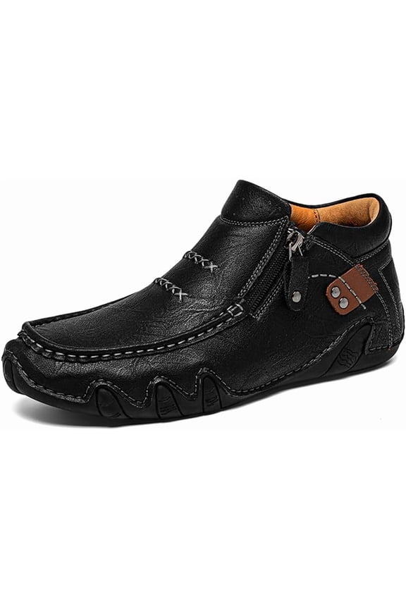 Men's Mid Top Leather Boots Comfortable Casual Outdoor Walking Hiking Travel Shoes