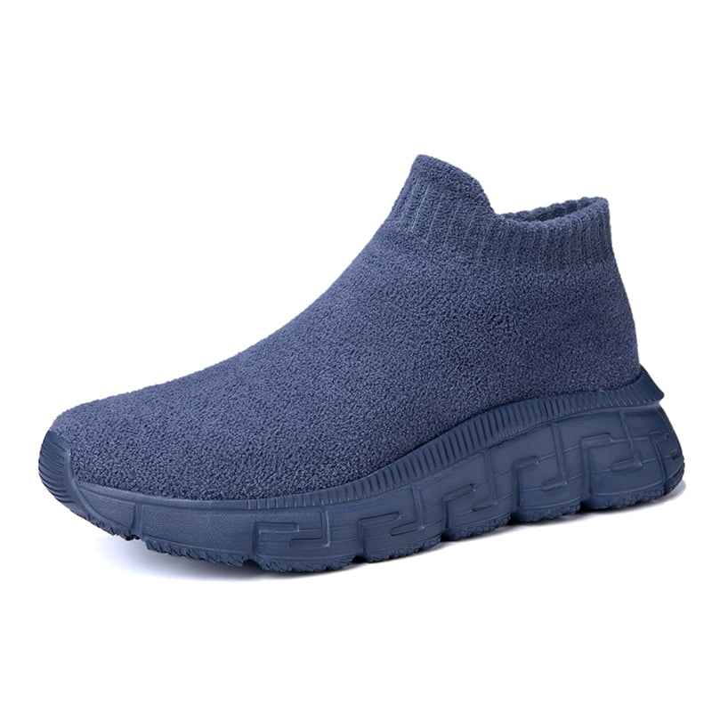 Men's Mid Top Sock Style Casual Sneakers, Slip-On Knit Upper Shoe with ...