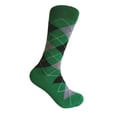 thumbnail image 1 of Men's Mid-calf Argyle Plaid Scottish Tartan Wedding Groomsman Gift Party Events Father's Day Presents Dress Casual Socks in Irish Green with Black and Heather Gray Color, 1 of 3