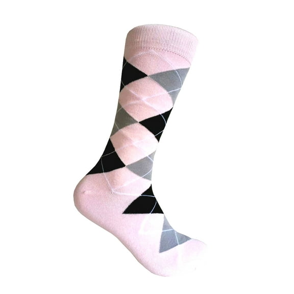Men's Mid-calf Argyle Plaid Scottish Tartan Wedding Groomsman Gift Party Events Father's Day Presents Dress Casual Socks in Pink with Black and Gray Color