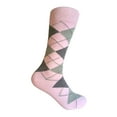 thumbnail image 1 of Men's Mid-calf Argyle Plaid Scottish Tartan Wedding Groomsman Gift Party Events Father's Day Presents Dress Casual Socks in Pink with Gray and Dark Gray Color, 1 of 1