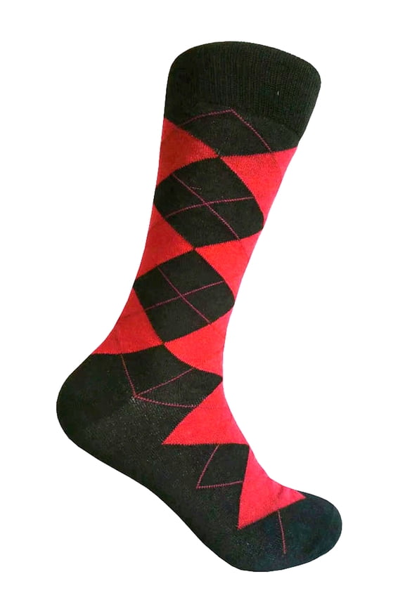 Men's Mid-calf Argyle Plaid Scottish Tartan Wedding Groomsman Gift Party Events Father's Day Presents Dress Casual Socks in Black with Red Color