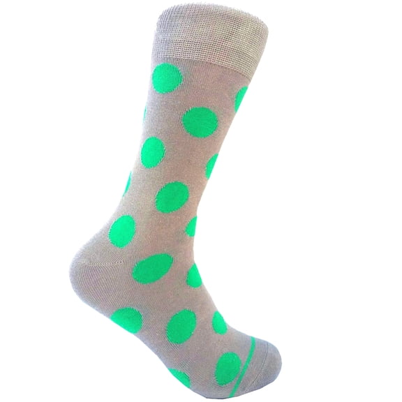 Men's Mid-calf Polka Dots Dress Casual Socks in Gray with Turquoise Color