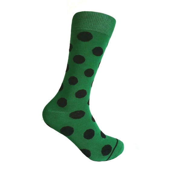 Men's Mid-calf Polka Dots Dress Casual Socks in Irish Green with Black Color