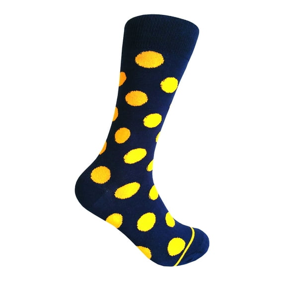 Men's Mid-calf Polka Dots Dress Casual Socks in Navy with Gold Yellow Color