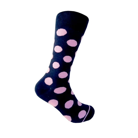 Men's Mid-calf Polka Dots Dress Casual Socks in Navy with Pink Color