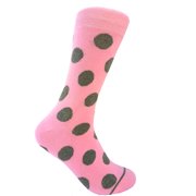 Mens Mid-calf Polka Dots Dress Casual Socks in Pink with Gray Color