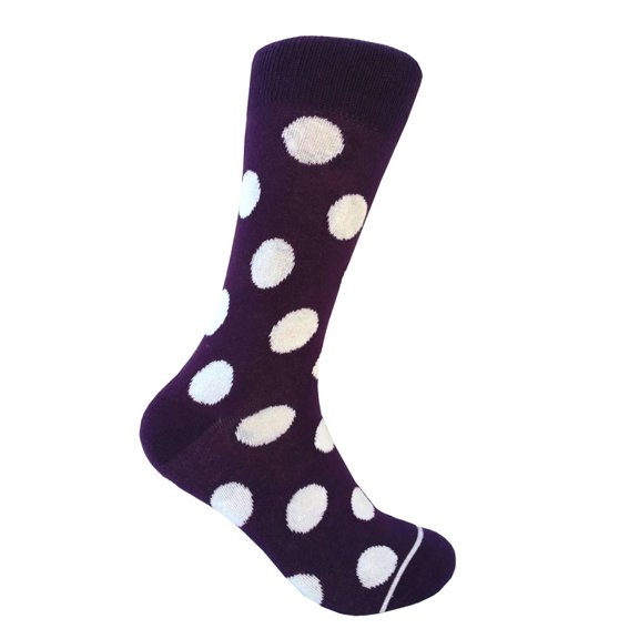 Men's Mid-calf Polka Dots Dress Casual Socks in Purple with White Color
