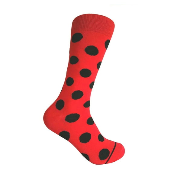 Men's Mid-calf Polka Dots Dress Casual Socks in Red with Black Color