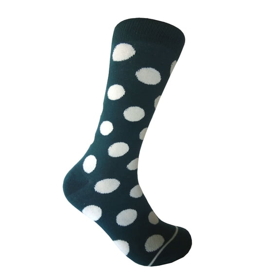 Men's Mid-calf Polka Dots Dress Casual Socks in Teal Green with White Color