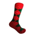 thumbnail image 1 of Men's Middle-Calf Argyle Plaid Scottish Tartan Christmas Wedding Groomsman Gift Party Event Celebration Joyous Socks In Red With Green Color, 1 of 2