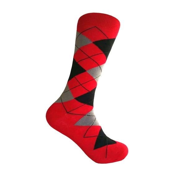Men's Middle-Calf Argyle Plaid Scottish Tartan Style Christmas Party Event Celebration Joyous Socks In Red With Black and Heather Gray Color
