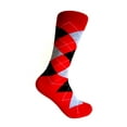 thumbnail image 1 of Men's Middle-Calf Argyle Plaid Scottish Tartan Style Christmas Wedding Groomsman Gift Party Event Celebration Joyous Socks In Red With Black and Light Gray Color, 1 of 7