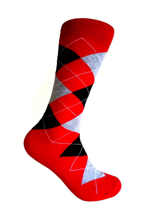 Men's Middle-Calf Argyle Plaid Scottish Tartan Style Christmas Wedding Groomsman Gift Party Event Celebration Joyous Socks In Red With Black and Light Gray Color