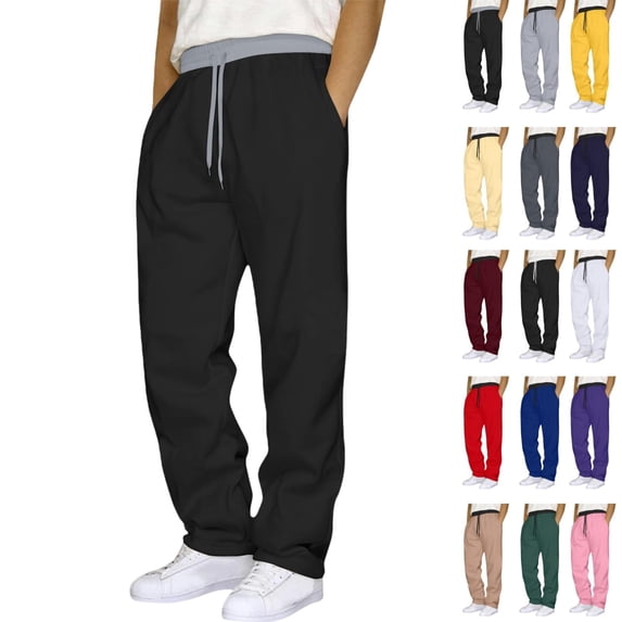 Men's Midweight Fleece Jogger Sweatpants, Open Bottom Elastic Drawstring Waist with Pockets for Lounge - Sweatpants for Men Yellow S
