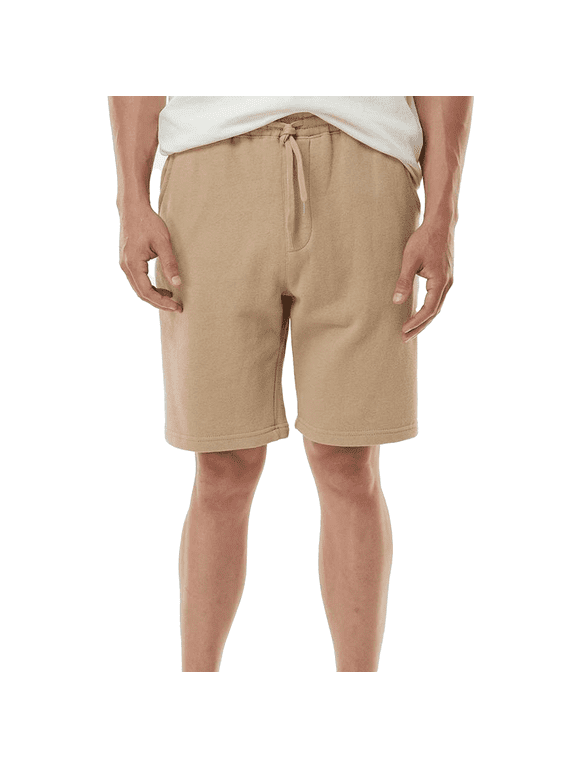 Men's Midweight Fleece Shorts, 8.5 oz, Cotton/Poly Blend, Relaxed Fit with Drawstring Waist, Sandstone, L