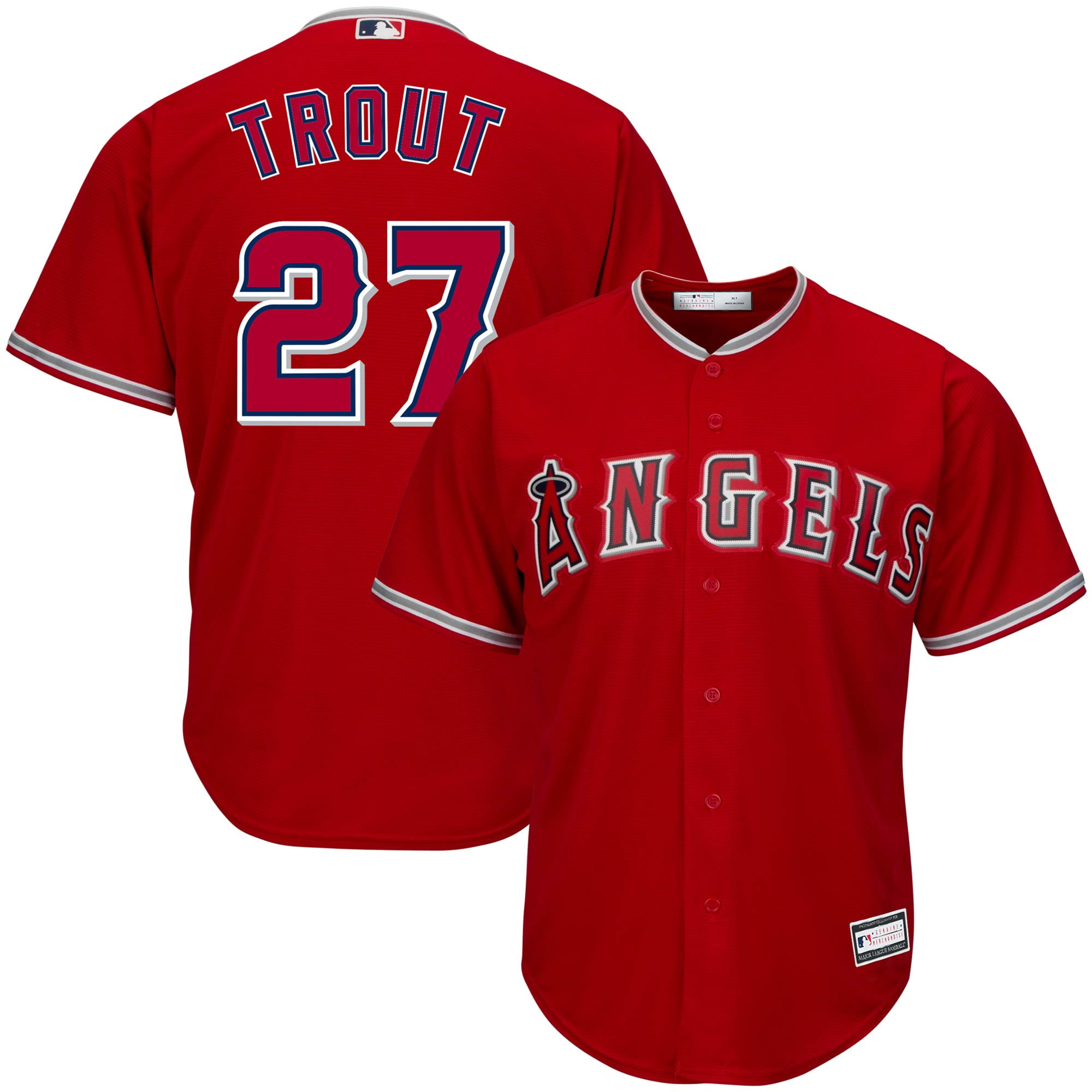 Men's Majestic Mike Trout Red/Navy Los Angeles Angels Iconic Player Name &  Number Jersey