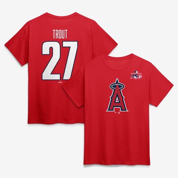 Men's Mike Trout Red Los Angeles Angels Celebrating America's 250th Name & Number T-Shirt