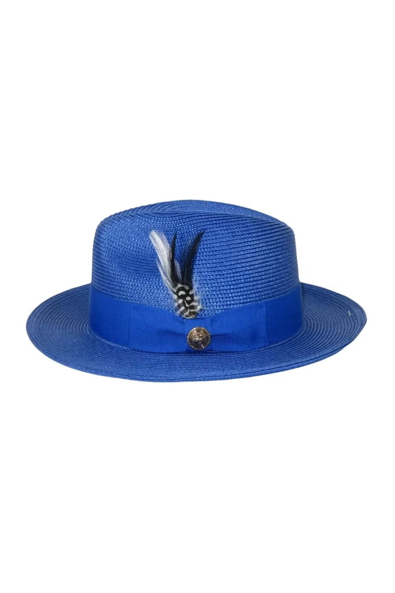 Men's Milani Straw Braided Fedora Hat Soft Crushable FDS-002 Solid Royal Blue