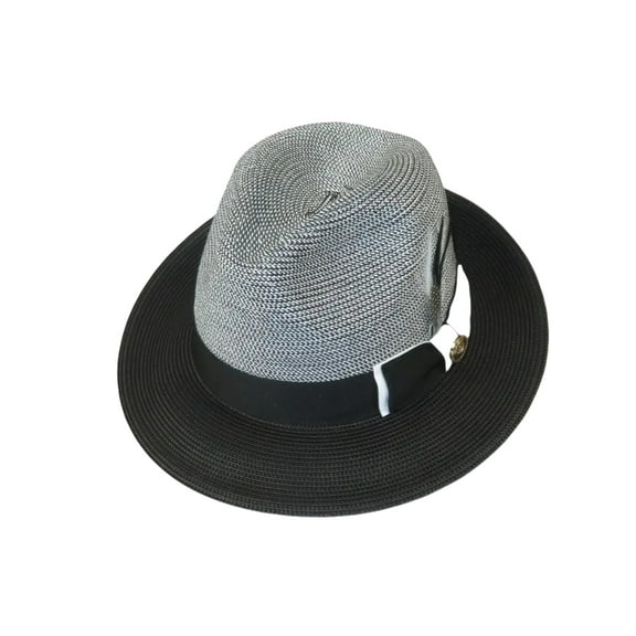 Men's Milani Straw Braided Fedora Hat Soft Crushable FDS-006 Black/White