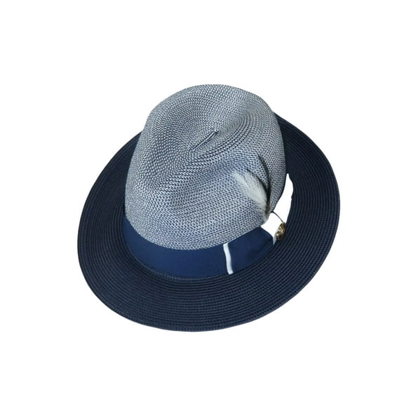 Men's Milani Straw Braided Fedora Hat Soft Crushable FDS-006 Navy/White