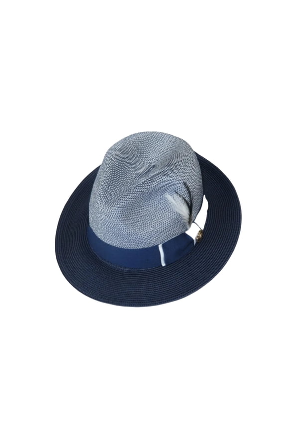Men's Milani Straw Braided Fedora Hat Soft Crushable FDS-006 Navy/White