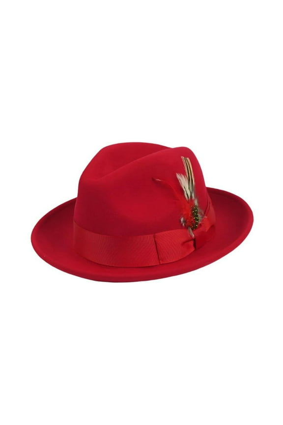 Men's Milani Wool Fedora Hat Soft Crushable Lined FD219 Fire Red