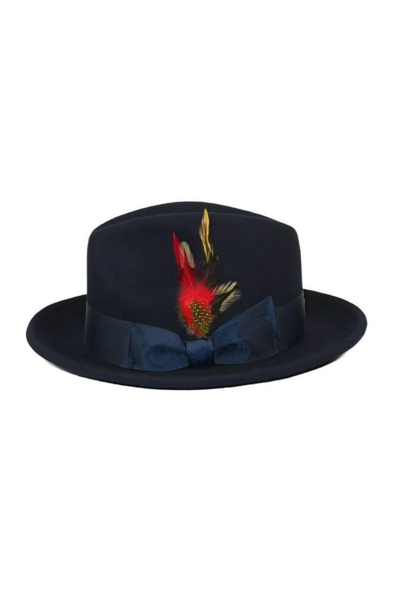 Men's Milani Wool Fedora Hat Soft Crushable Lined FD219 Navy Blue