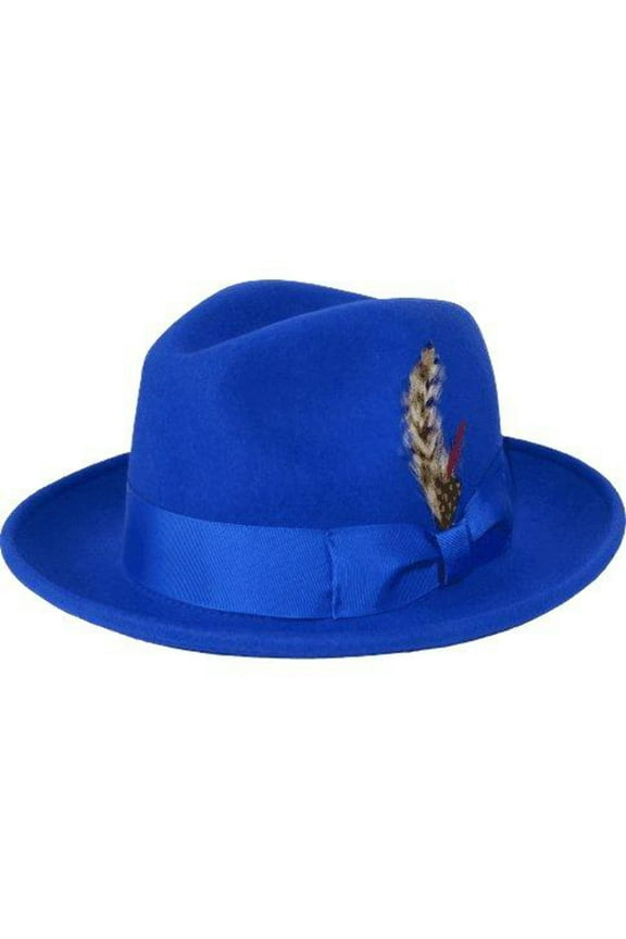 Men's Milani Wool Fedora Hat Soft Crushable Lined FD219 Royal Blue
