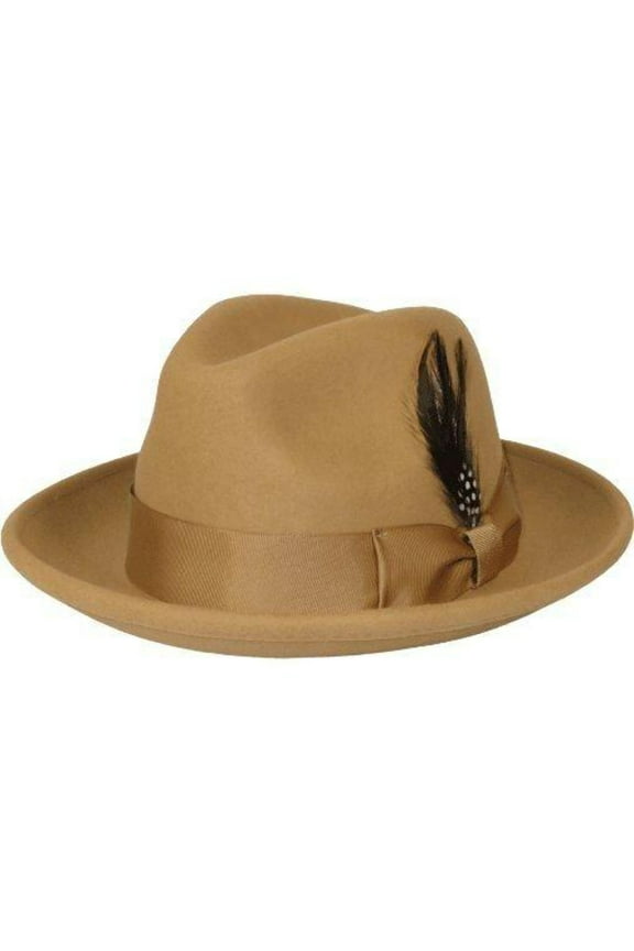 Men's Milani Wool Fedora Hat Soft Crushable Lined FD219 Tan Camel