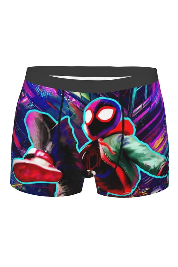 Men's Miles Morales Across the Spider Verse Tin Sign Boxer Briefs Funny Boxer Shorts Hilarious Gag Gifts Christmas Underwear for Men No Fly,M