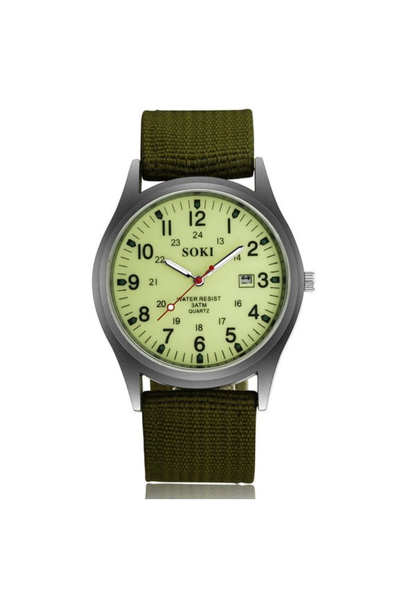 Men's Military Army Luminous 24 Hours Dial Nylon Strap Date Quartz Wrist Watch for Men Date Display Nylon Strap Tactical Field Sports Night Vision Luminous Wristwatch