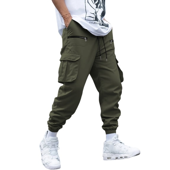 Men's Military Cargo Pants Water Resistant Elastic Waist Cargo Pants Lightweight Durable Ripstop Joggers with Multi Pockets Big and Tall Trousers,Green 2XL