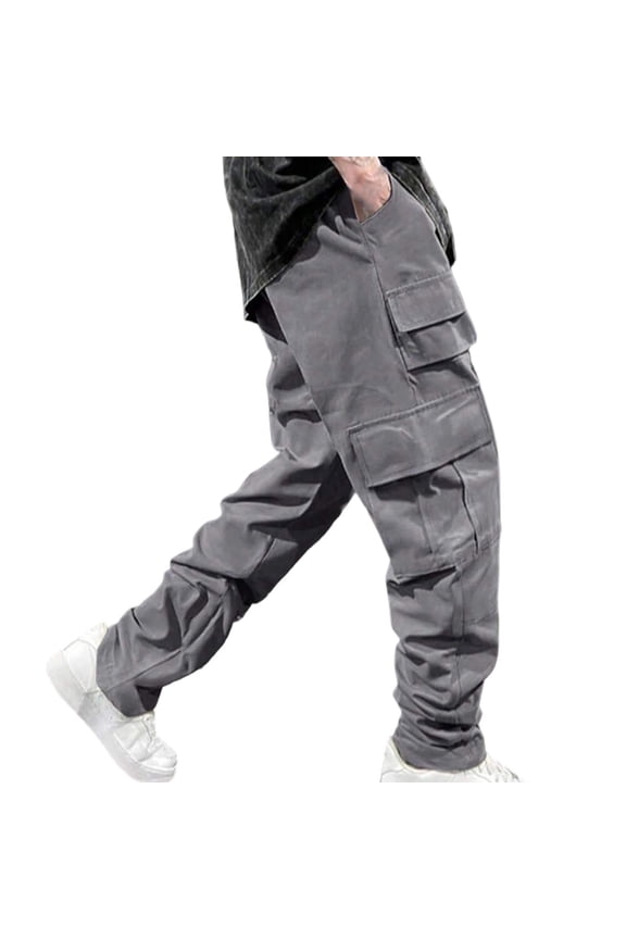Men's Military Cargo Pants Water-Resistant Elastic Waist Cargo Pants with Multi Pockets Quick Dry Pants Breathable Hiking Construction Ripstop Trousers,Gray L