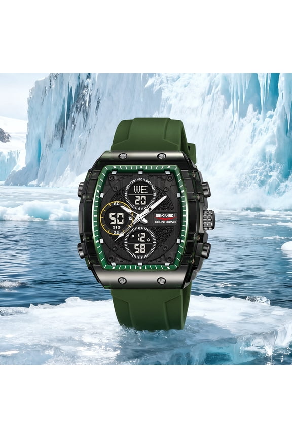 Men's Military Green Outdoor Digital Watch - Waterproof Luminous Display Sports Watch, Durable Timepiece for Hiking, Camping, Running, Swimming & Outdoor Enthusiasts, 1pc