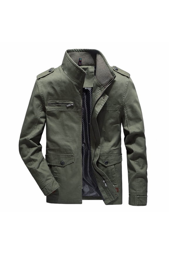 Men's Military Jacket Army Cargo Windbreaker Jackets Stand Collar Zip Front Bomber Coat with Multic-Pocket Heavy Duty