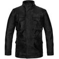 thumbnail image 1 of Men's Military M-65 Black Leather Jacket 100% Real Lambskin Leather Moto Biker Jacket, 1 of 2