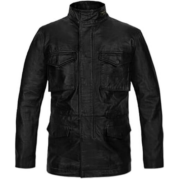 Men's Military M-65 Black Leather Jacket 100% Real Lambskin Leather Moto Biker Jacket