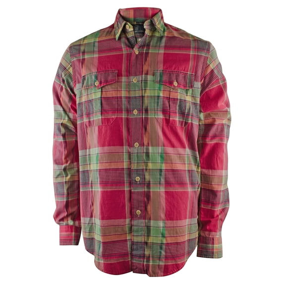 Men's Military Ranger Ikat Roll-tab Long Sleeve Shirt (Small, Magenta/Green)