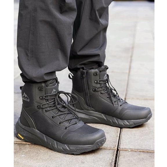 Men's Military Tactical Boot Lightweight Comfortable Boots for Work All Day Side Zipper Motorcycle Combat Hiking Boots 8 Inches Vanguard