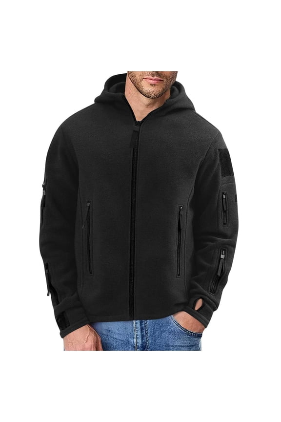 Men's Military Tactical Jacket Warm Fleece Plush Full Zip Hoodies Outdoor Winter Warm Coats Windbreaker with Pockets